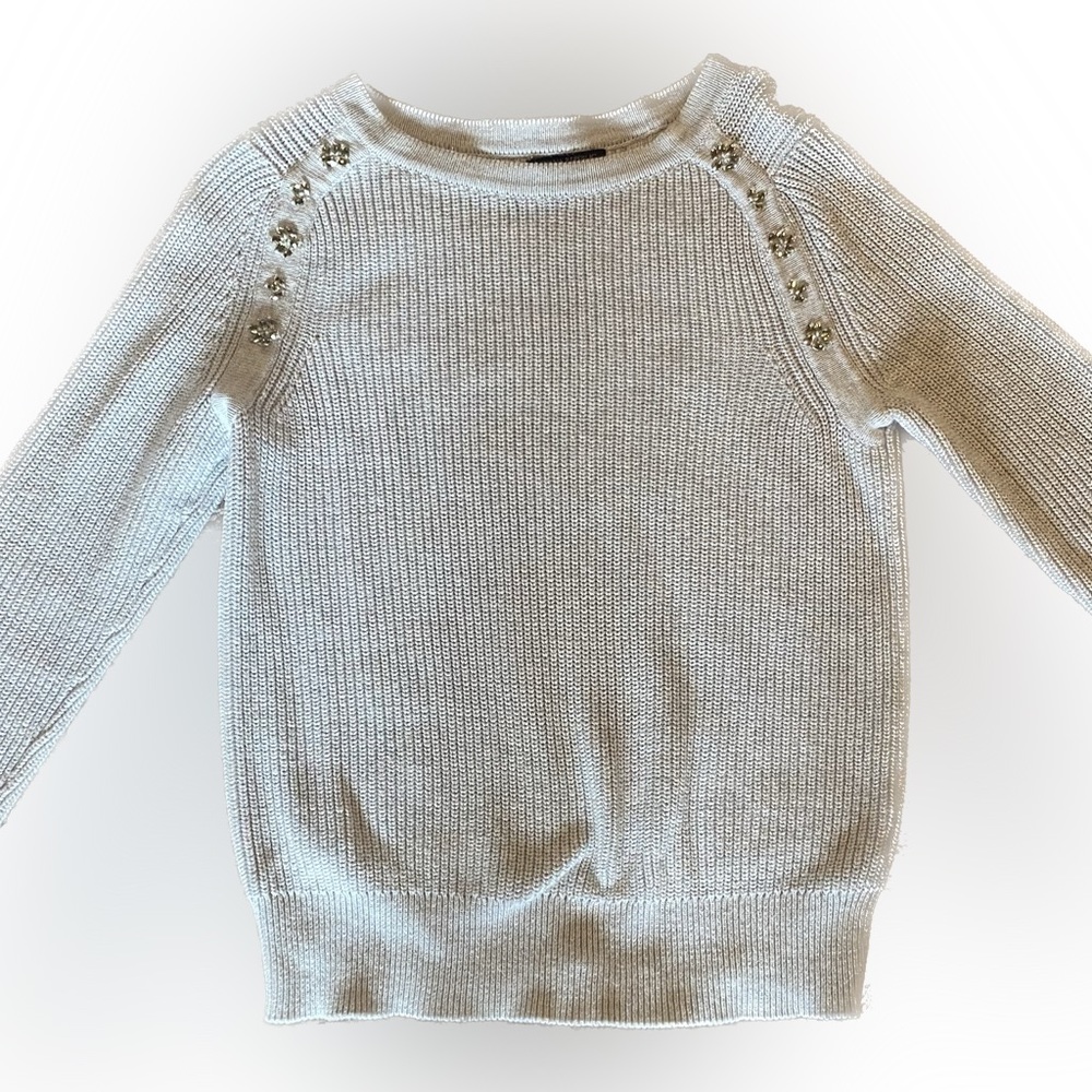 GU Banana Republic Light Grey Sweater Rhinestone Detail Size Small